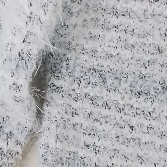 LOFT Womens Sweater S Gray White Stripe Wool Alpaca Mohair Crew Neck High Waist - Picture 8 of 10